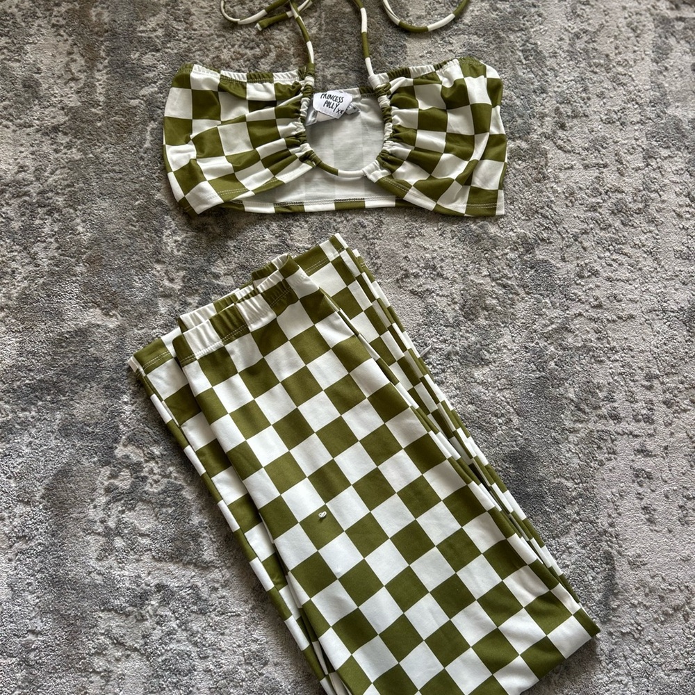 Princess Polly Green and White Checkered Set